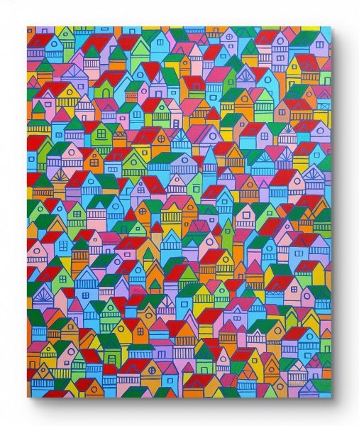 Immagine aggiuntiva 3: Arte moderna Paesaggio urbano Pittura "Mosaico urbano", pittore aditya singh thakur acrilico tela 