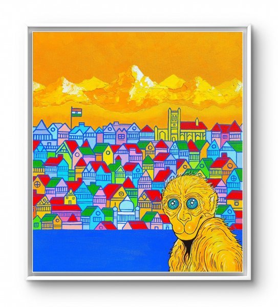 Additional view 1: Cubism Cityscapes Painting Watcher of Mountains by painter aditya singh thakur acrylic canvas 