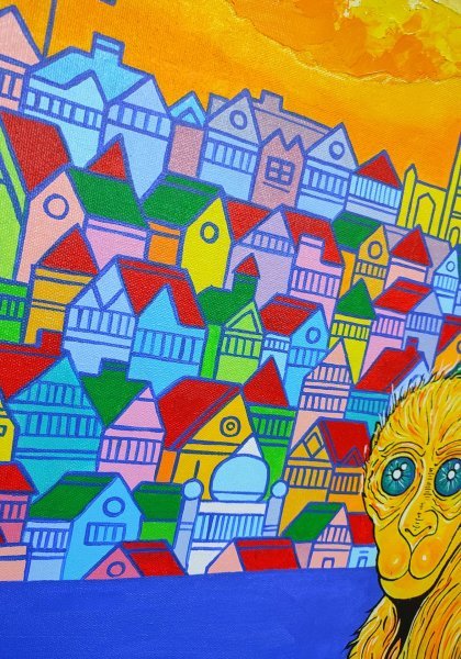 Additional view 2: Cubism Cityscapes Painting Watcher of Mountains by painter aditya singh thakur acrylic canvas 