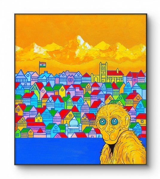 Additional view 3: Cubism Cityscapes Painting Watcher of Mountains by painter aditya singh thakur acrylic canvas 