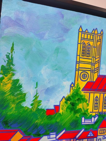 Immagine aggiuntiva 3: Cubismo Paesaggio urbano Pittura "UrbanHarmony", pittore aditya singh thakur acrilico tela 