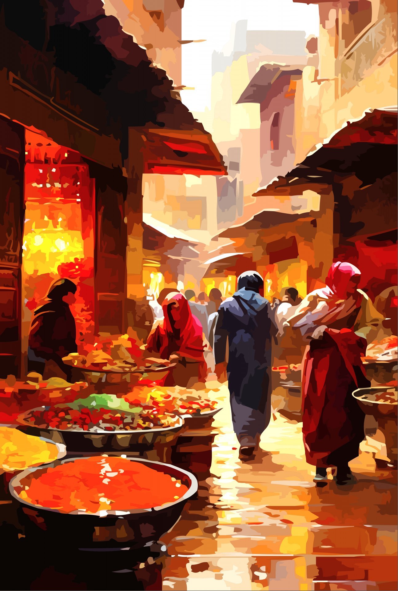 Dusk's Whisper: Urban Bazaar Painting by Viktor Levchenko