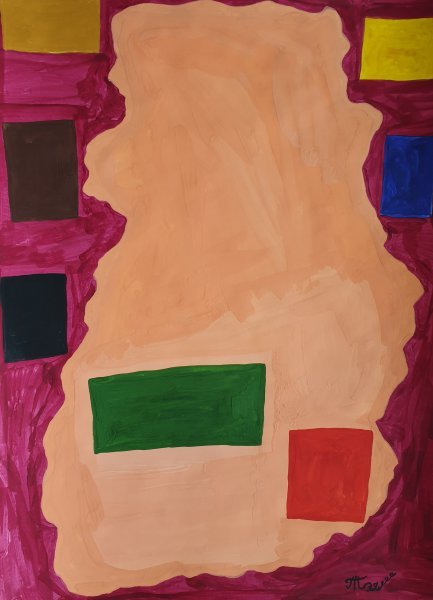 Abstractionnisme Familial Graphique "Scène" illustrateur Arina Meri gouache papier 
