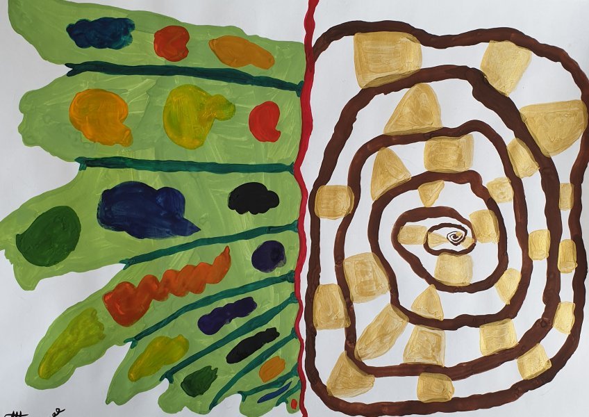 Abstract Genre Drawing Two sides by illustrator Arina Mari gouache paper 