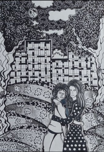 Drawing "The long-awaited meeting" by illustrator Mariya Rudenko mixed method paper at Jose Art Gallery