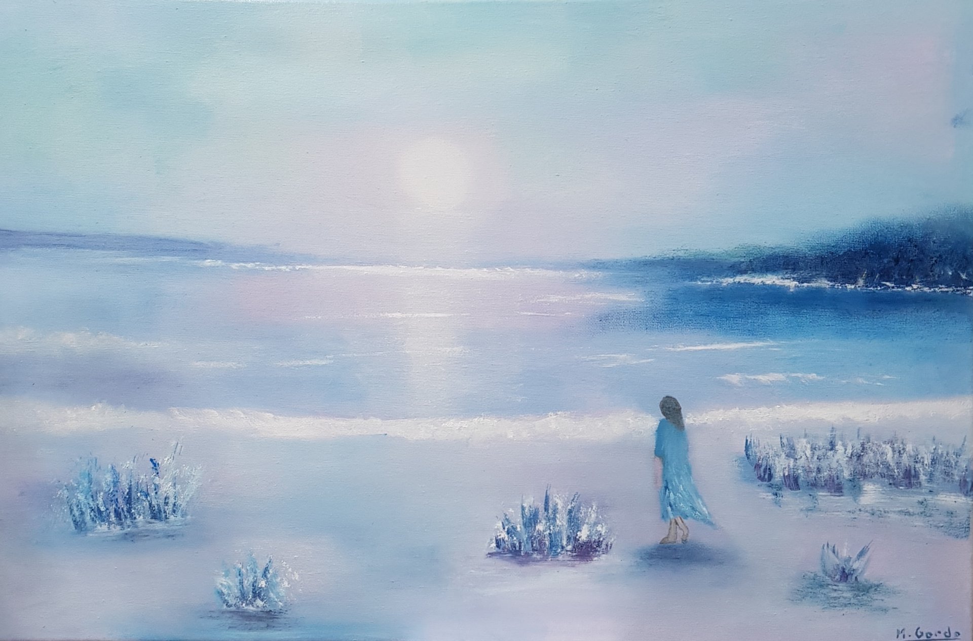 Meditation in the Mist: Light and Serene Sea Drawing - Mercedes Gordo