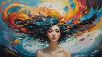 Arte digitale "Abbraccia il flusso: bellezza in movimento", artista digitale MeaHau alla Jose Art Gallery