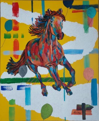 Pintura "Caballo en las nubes", pintor Axelle Biltgen acrílico lienzo en Jose Art Gallery