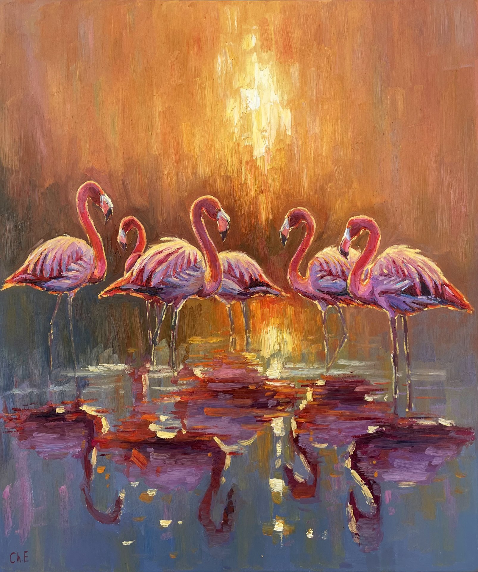 Pink Flamingos Painting by Yevgeny Chernyakovsky