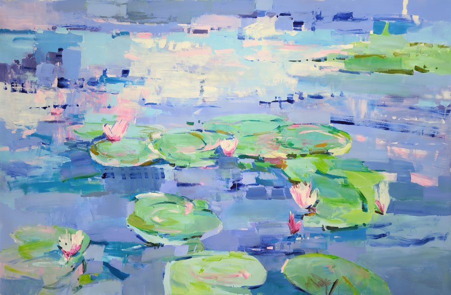 Expressionism Landscape Painting Water lilies by painter Yehor Dulin acrylic canvas 