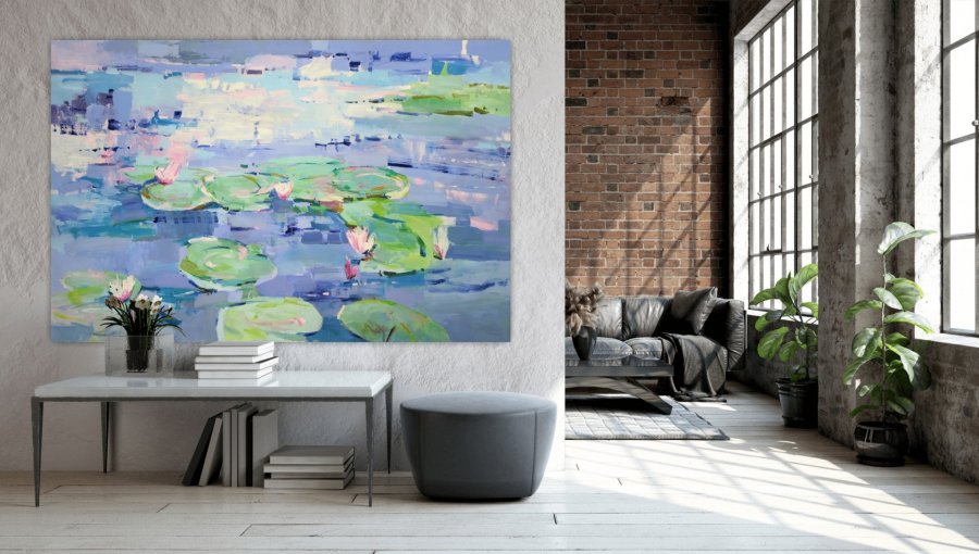 Additional view 4: Expressionism Landscape Painting Water lilies by painter Yehor Dulin acrylic canvas 