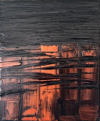 Peinture "Présence de Loki : couches de feu et d'ombre", peintre Marina Gorbachova huile toile à la Jose Art Gallery