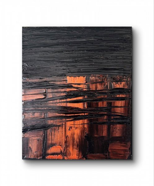 Image supplémentaire 1: Minimalisme Intérieur Peinture "Présence de Loki : couches de feu et d'ombre", peintre Marina Gorbachova huile toile 
