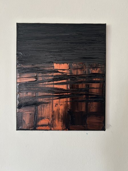 Image supplémentaire 2: Minimalisme Intérieur Peinture "Présence de Loki : couches de feu et d'ombre", peintre Marina Gorbachova huile toile 