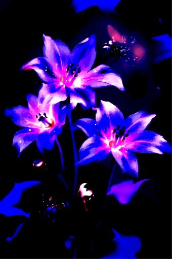 Цифрове мистецтво "Неонові лілії в нічному сяйві", цифровий художник Viktor Levchenko в Jose Art Gallery