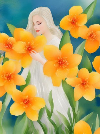 Цифрове мистецтво "Вишукана Флора: Блондинистий цвіт нарциса", цифровий художник MeaHau в Jose Art Gallery