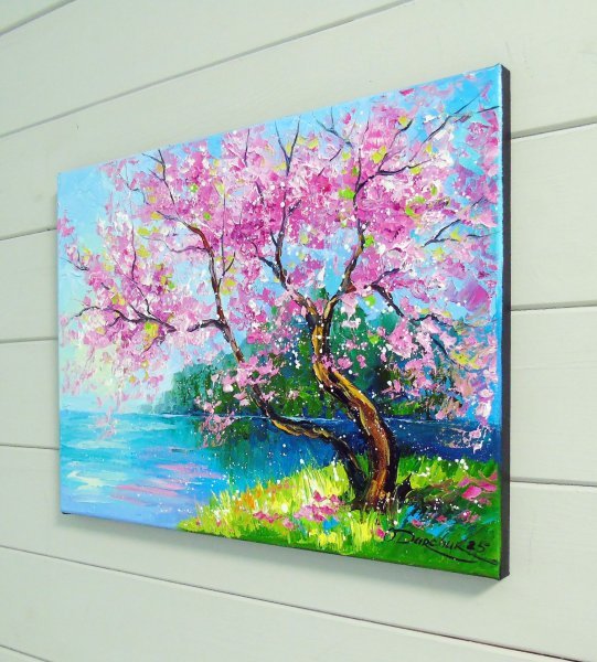 Pintura «Flor de cerejeira à beira do rio», Olga Darchuk