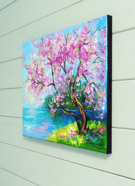 Pintura «Flor de cerejeira à beira do rio», Olga Darchuk