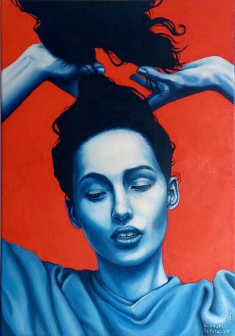 Painting "The Red and the Blue" by painter Emanuela De Petrillo oil canvas at Jose Art Gallery