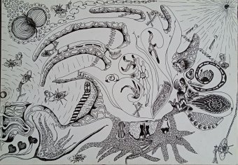 Grafica "Labirinto delle emozioni", illustratore Nana penna stilografica cartone alla Jose Art Gallery