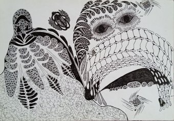 Grafica "Accettazione", illustratore Nana penna stilografica cartone alla Jose Art Gallery