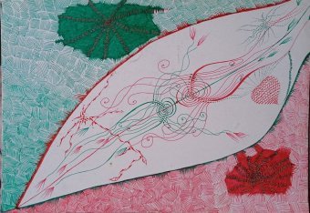 Grafica "Fili di emozioni: sentimenti intrecciati", illustratore Nana penna stilografica carta alla Jose Art Gallery