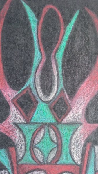 Additional view 1: Surrealism Interior Painting Archaic and mysticism. Ancient mask in pastel by painter Nana pastel paper 