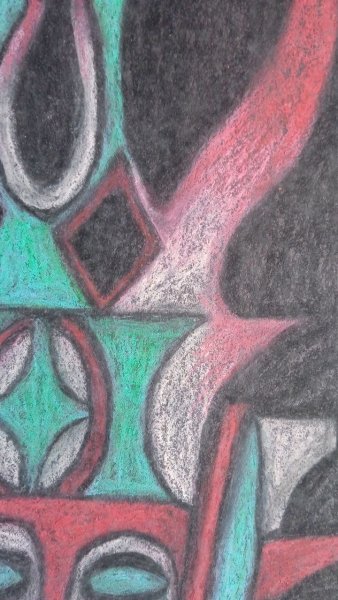 Additional view 2: Surrealism Interior Painting Archaic and mysticism. Ancient mask in pastel by painter Nana pastel paper 