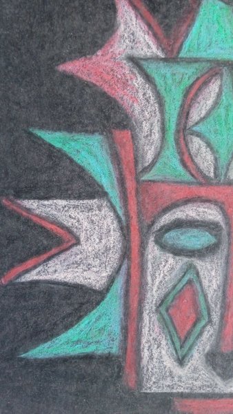 Additional view 3: Surrealism Interior Painting Archaic and mysticism. Ancient mask in pastel by painter Nana pastel paper 