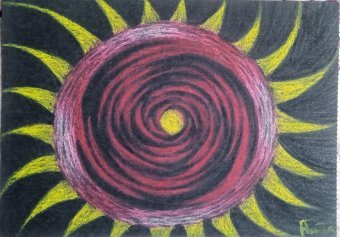 Peinture "Magie rotative : Cercle du Soleil et Mouvement", peintre Nana pastel papier à la Jose Art Gallery