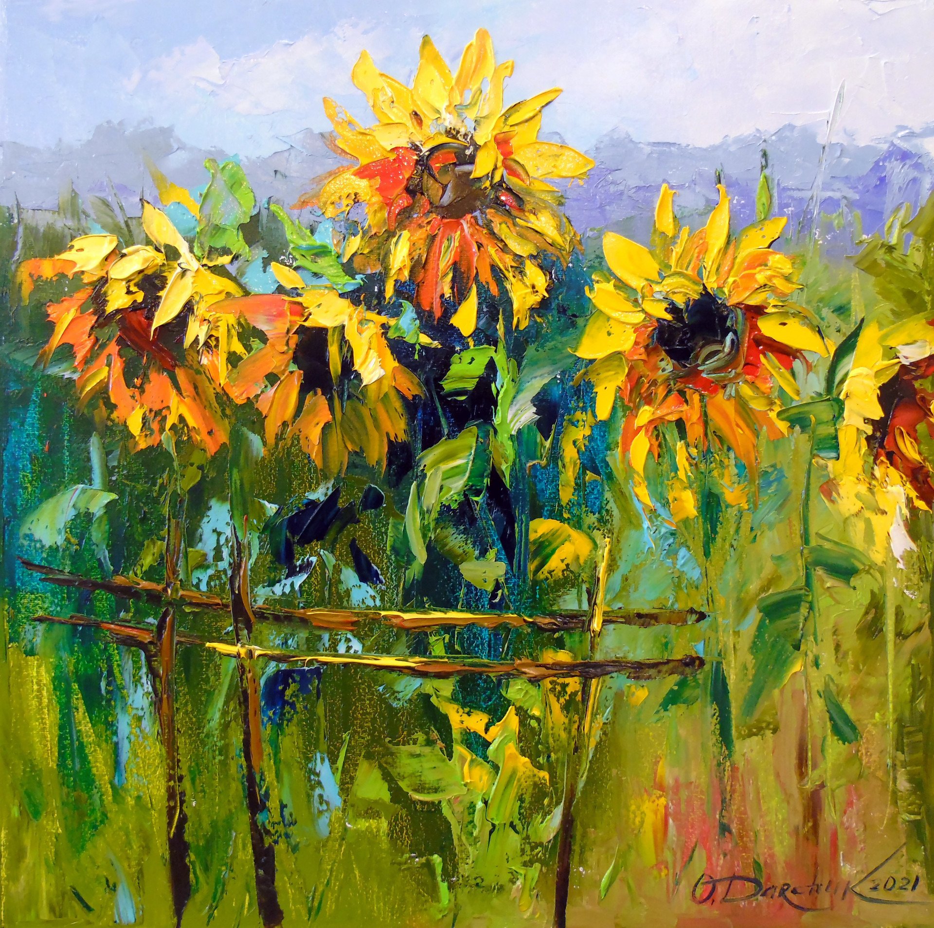Sunflowers and wind Painting by Olha Darchuk