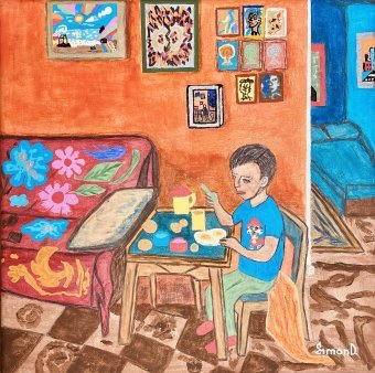 Painting "Breakfast" by painter SimonD. watercolor canvas at Jose Art Gallery