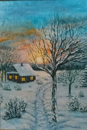 Peinture "Matinée d'hiver tranquille", peintre Yuliya Vasina huile carton à la Jose Art Gallery