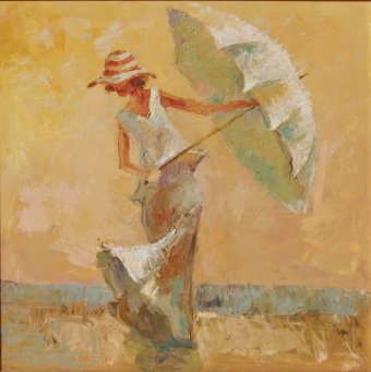 Pintura "Senhora com guarda-chuva", pintor Oksana Potomkina óleo tela de pintura na Jose Art Gallery