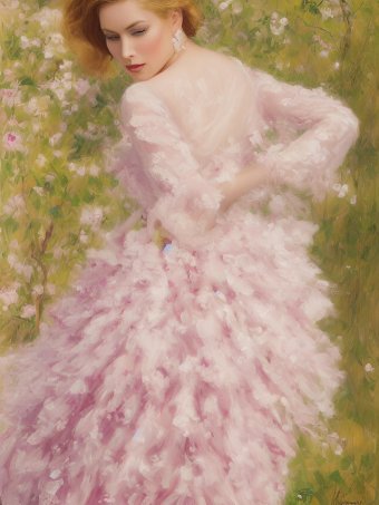 Sztuka cyfrowa "Promienna radość w różowych piórach", artysta cyfrowy MeaHau w Jose Art Gallery