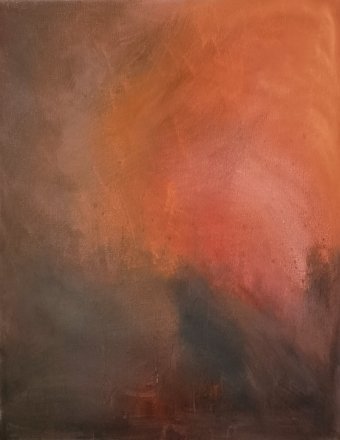 Painting "Smoky Sunset on Ulu 1" by painter Sonia Enache oil canvas at Jose Art Gallery