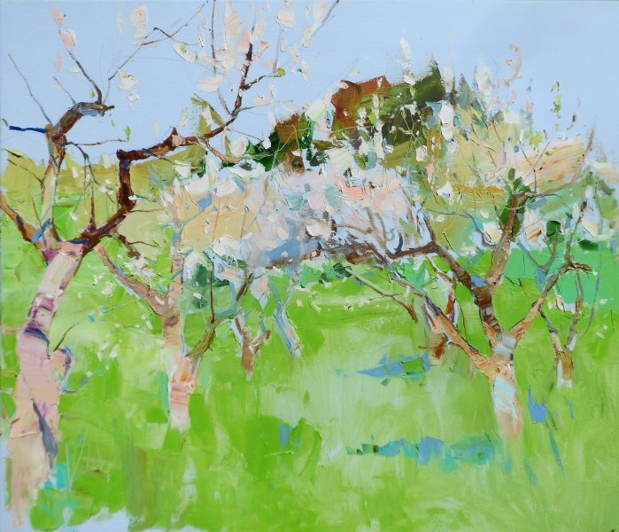 Expressionism Landscape Painting Apple Orchard by painter Yehor Dulin oil canvas 