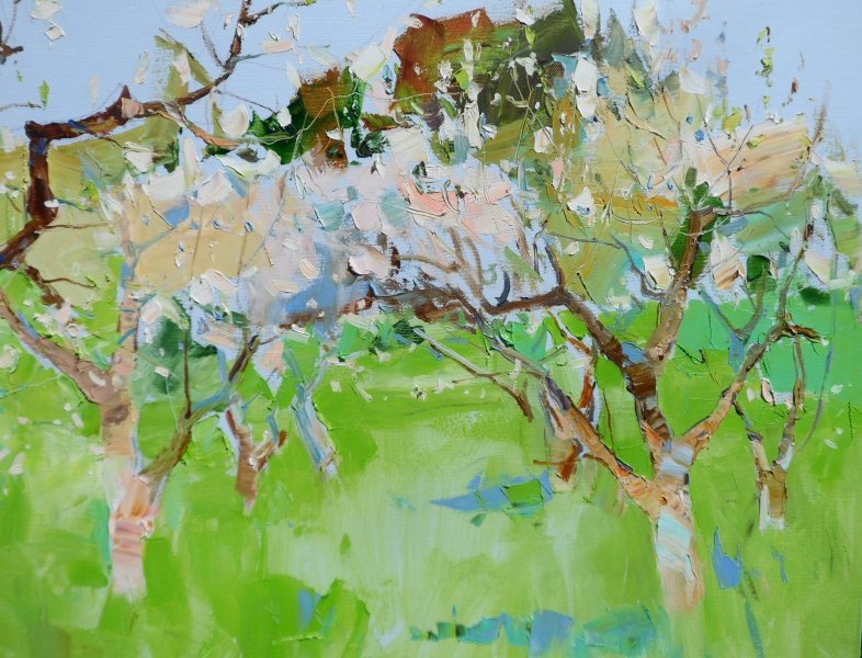Additional view 2: Expressionism Landscape Painting Apple Orchard by painter Yehor Dulin oil canvas 