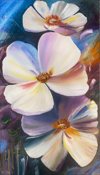 Painting "Aqua flowers" by painter Yuliya Arendar oil canvas at Jose Art Gallery