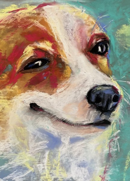 Additional view 1: Art Deco Animal Painting Mona's Look: A Symbol of Joy and Warmth by painter Katerina Kovalchuk pastel paper 