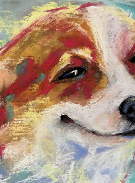 Additional view 2: Art Deco Animal Painting Mona's Look: A Symbol of Joy and Warmth by painter Katerina Kovalchuk pastel paper 