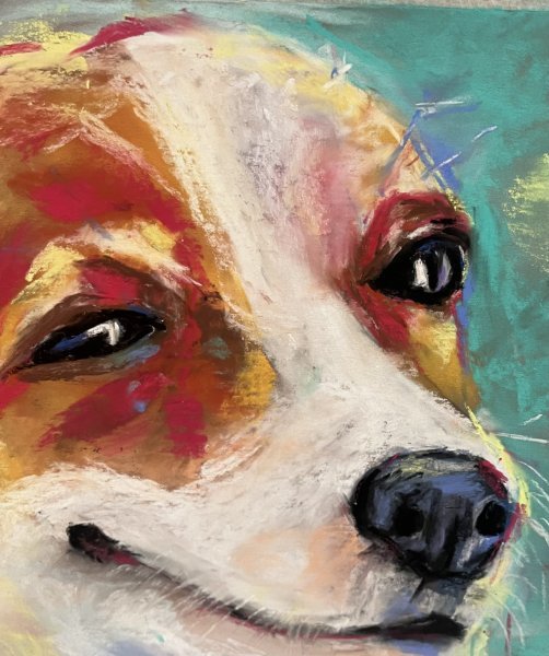 Additional view 3: Art Deco Animal Painting Mona's Look: A Symbol of Joy and Warmth by painter Katerina Kovalchuk pastel paper 