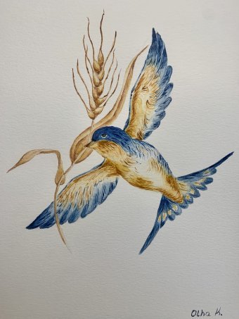 Pintura "La golondrina", pintor Helha K. acuarela papel en Jose Art Gallery