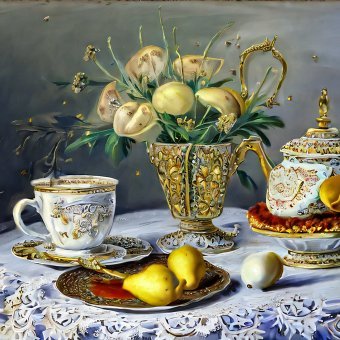 Digital Art "Serenity in Yellow: Tea's Warm Embrace" by digital artist MeaHau at Jose Art Gallery