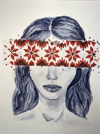 Painting "Today: A Look Behind the Ethnic Ribbon" by painter Helha K. watercolor paper at Jose Art Gallery