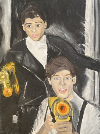 Painting "Moments of Youth and Friendship" by painter Alana woods acrylic canvas at Jose Art Gallery