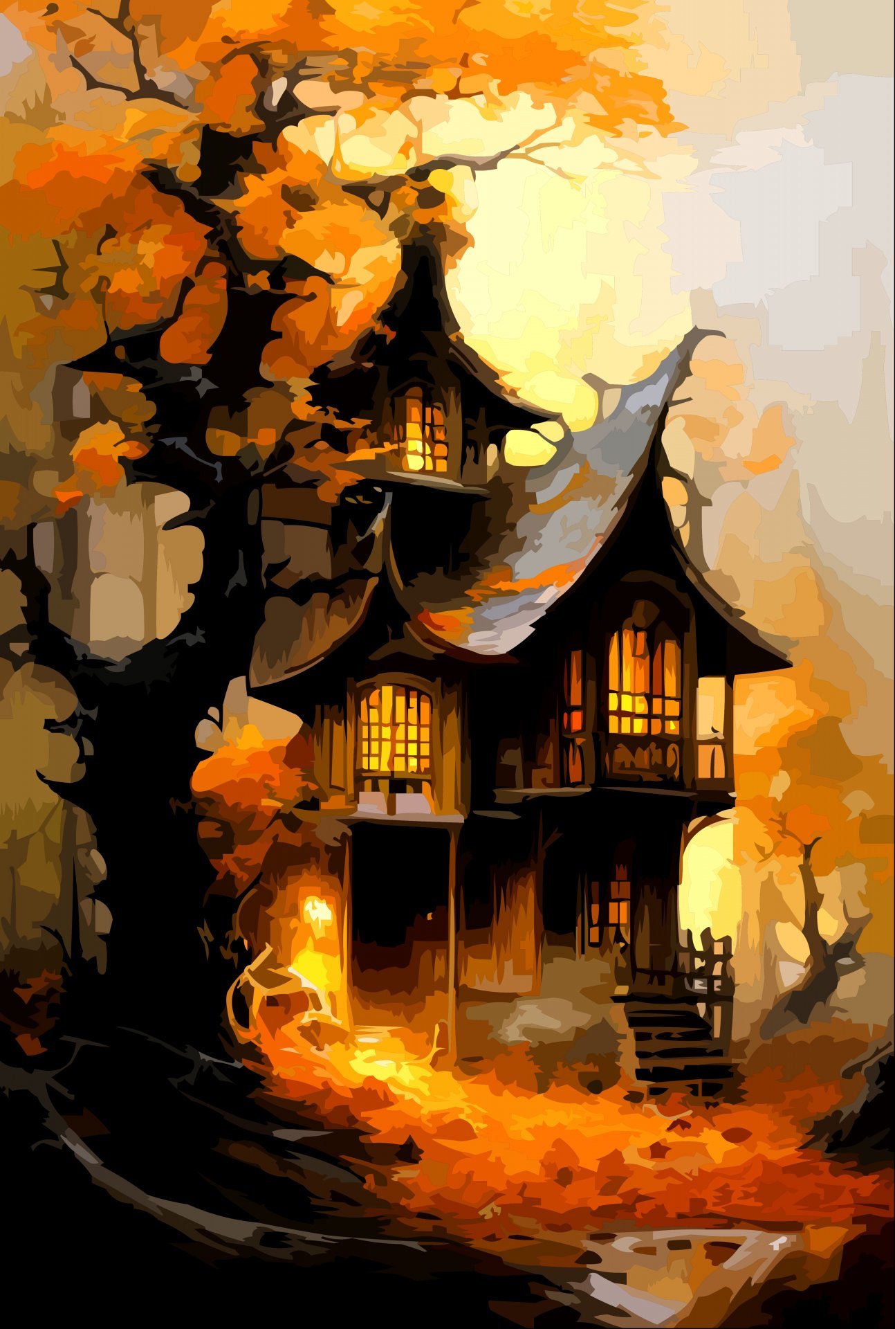 Dipinto digitale «Alberi del crepuscolo fantasy» - Viktor Levchenko, image size:1294x1920