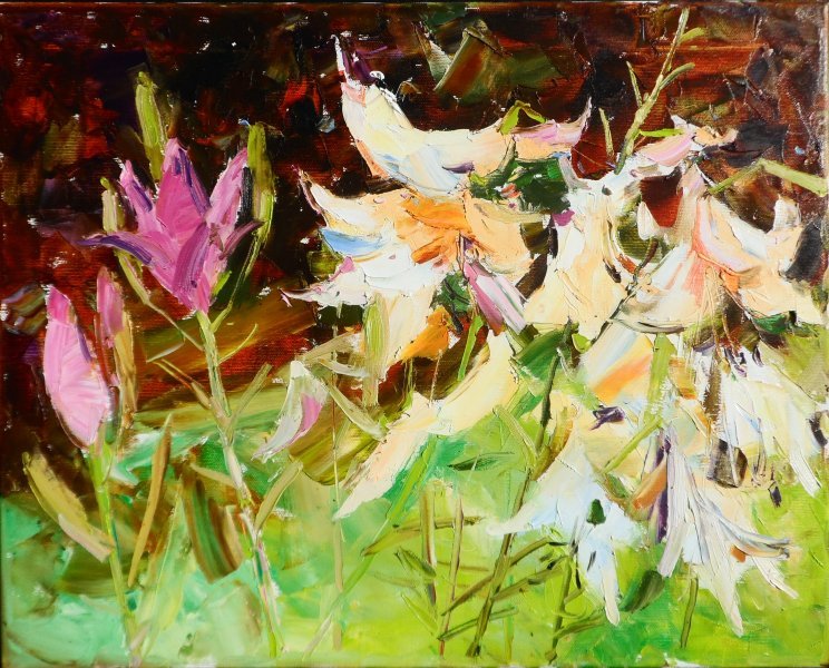 Expressionism Flower Painting Lilies  flowers by painter Yehor Dulin oil canvas 