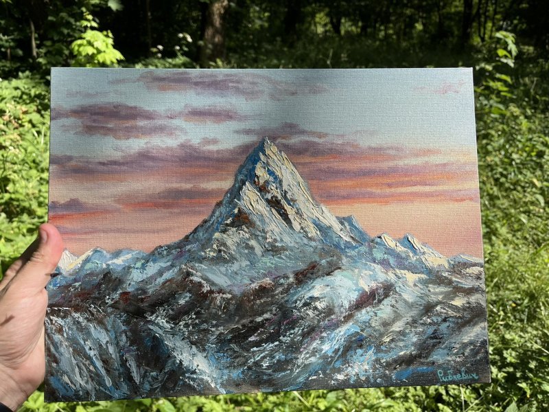 Additional view 5: Realism Landscape Painting Mountains by painter Stepan Ribkevich oil cardboard 