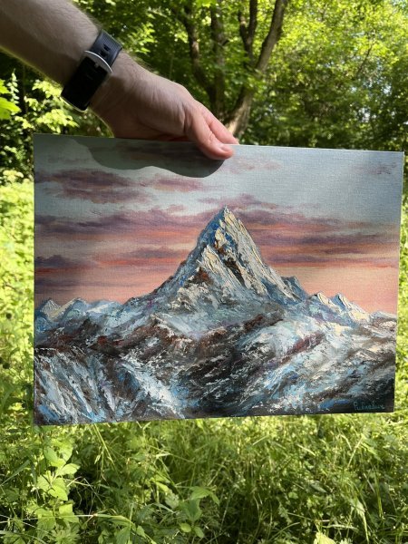 Additional view 6: Realism Landscape Painting Mountains by painter Stepan Ribkevich oil cardboard 